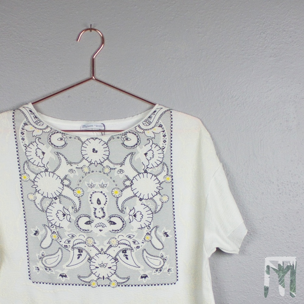 ZARA Basic Collection Paisley Embroidered T-Shirt